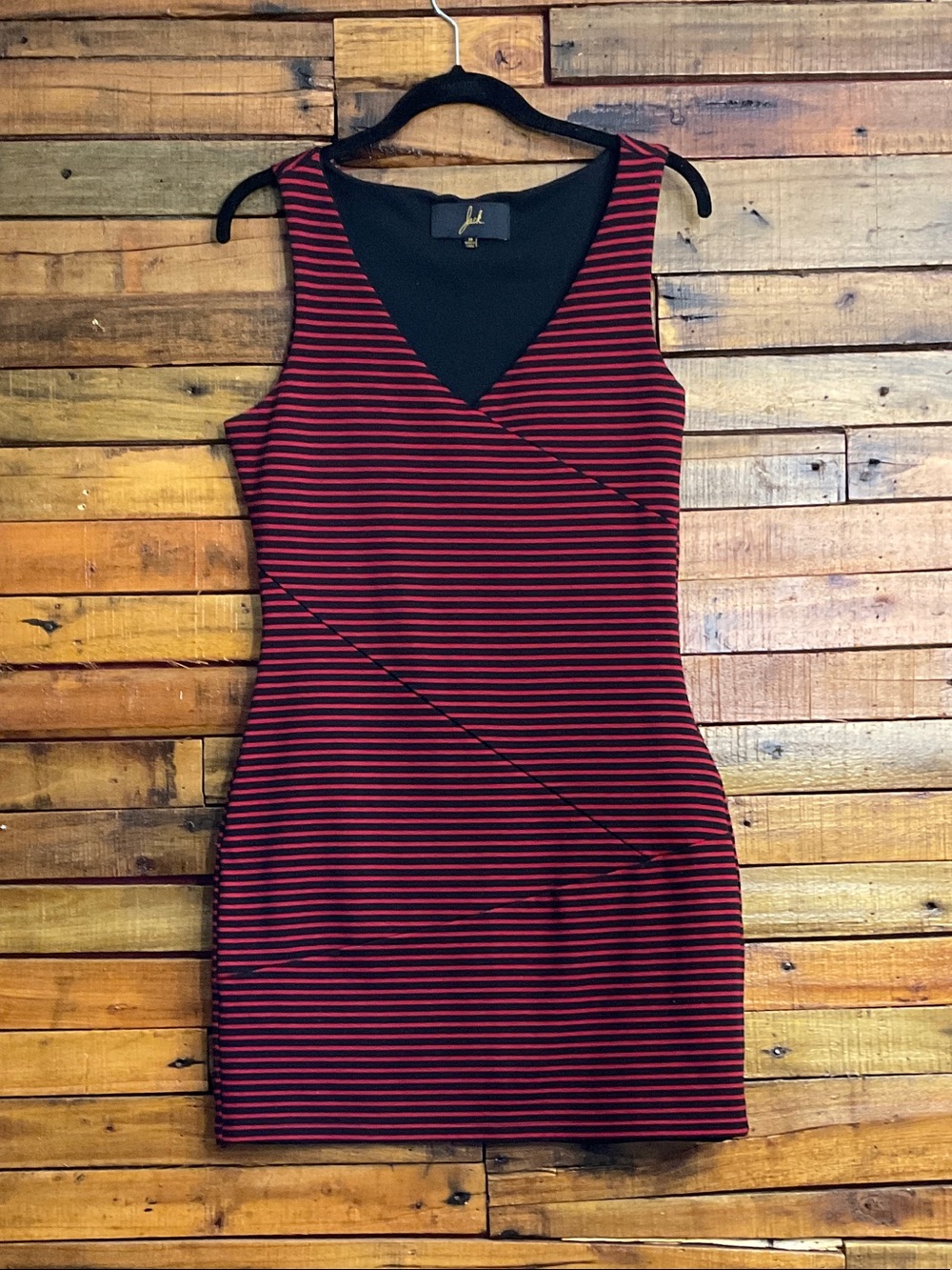 Sleeveless Striped V-Neck Mini Dress in Red & Black